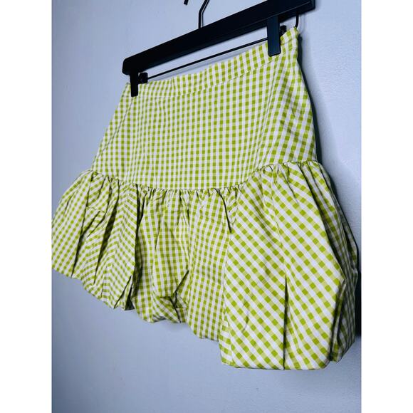 NWT CAROLINE CONSTAS Green White Gingham Checkered Reina Bubble Mini Skirt S - Picture 9 of 15